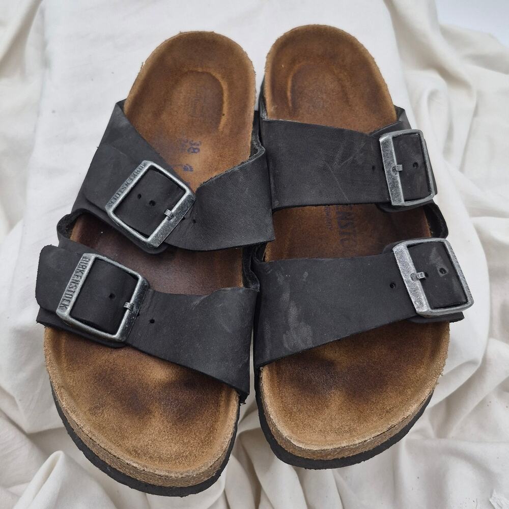 Birkenstock Arizona soft footbed Rubbed Oil BLACK WOMENS size EU 38 US 7-7.5